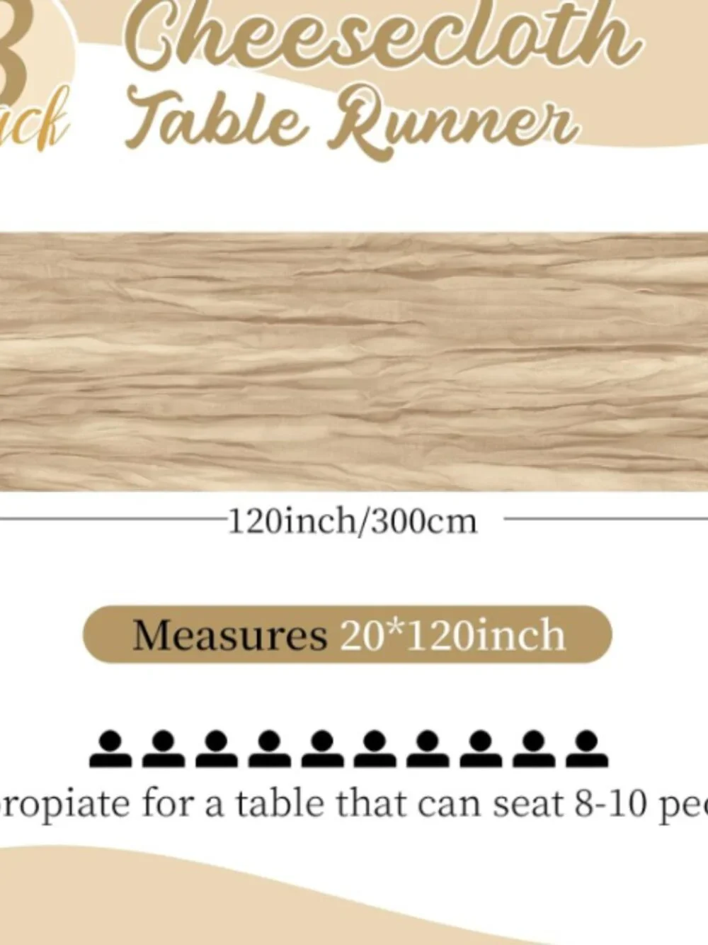 set of eight beige cheesecloth table runners 20x120 inch